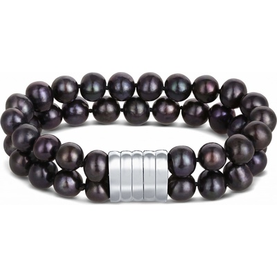 JwL Luxury Pearls Dvojitý/dvojradový náramok z pravých čiernych perál JL0599