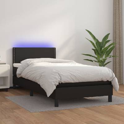 Petrashop 3134141 boxspring postel s matrací a LED černá umělá kůže