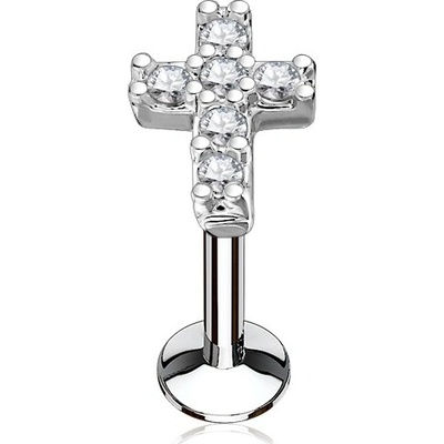 Šperky4U piercing do brady křížek čiré zirkony LB0027C