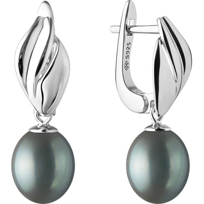 Gaura Pearls stříbrné s černou řiční perlou Juliana stříbro SK20465EL/B Černá