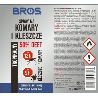 Bros 50% Deet spray proti komárům a klíšťatům 180 ml