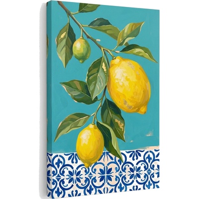 Obraz s motívom citrónov na plátne – s ručne maľovanými detailmi - 80x120 cm