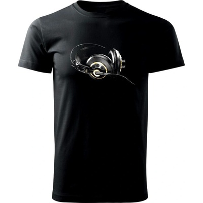 DJ sluchátka zlatá pánske tričko čierne