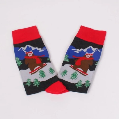 Мъжки коледни чорапи в цвят антрацит с мечок на ски