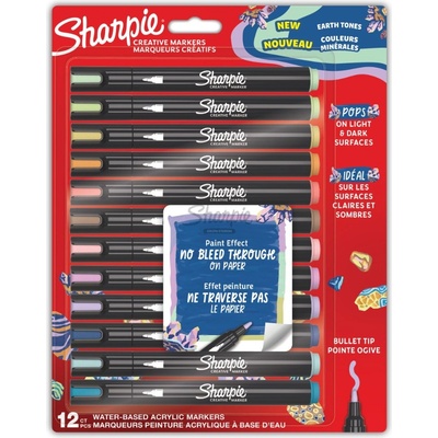 Sharpie Комплект маркери Sharpie Acrylic, 12 цвята, блистер, земни цветове (32529-А-ЗЕМНИ ЦВ)