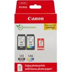 Canon Ink & Paper Multipack - PG-545/CL-546 Original Printer Ink Cartridges Pack of 2 (1 x Black, 1 x Color Printer Cartridges) & 4x6 Photo Paper (50 x Sheets) for PIXMA TS3350, TS4550, TS3450, TS3150 - 828