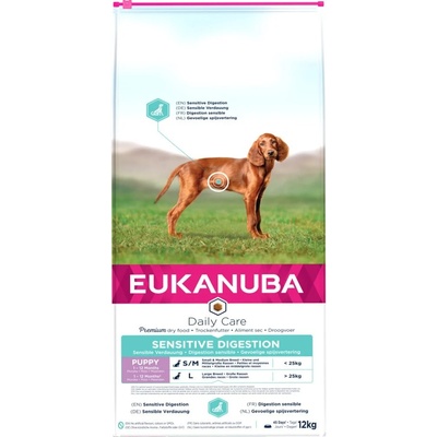EUKANUBA EUKANUBA Puppy Daily Care Sensitive Digestion Храна за кучета, суха, за бебета, чувствително храносмилане, 12 kg