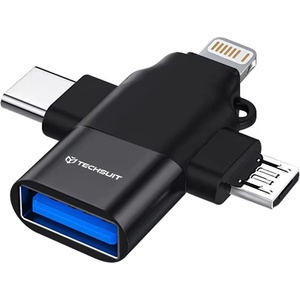 Techsuit - Премиум OTG адаптер SoundVoltX (A17) - 4в1, USB към Micro-USB + Type-C + Lightning, Plug and Play - Черен (KF2348390)