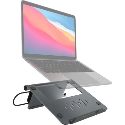 Adam Elements Casa USB-C 5-in-1 Laptop Stand Hub - сгъваема алуминиева поставка с вграден USB-C хъб за MacBook и лаптопи с USB-C порт (тъмносив)