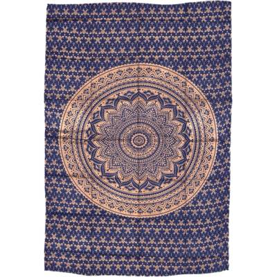 Sanu Babu přehoz na postel s tiskem modrý zlatý tisk Mandala 204 x 140 cm
