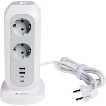 Verbatim Разклонител с 11хAC изхода и вградени 2хUSB-A и 2хUSB-C изхода за мобилни устройства - Verbatim Vertical Power Strip 15W (бял) (49547)