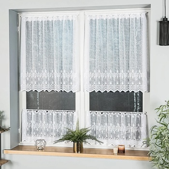 Buona Ventura žakárová vitrážová záclona 31256/001, ornamenty, s bordurou, bílá, výška 35cm (v metráži)