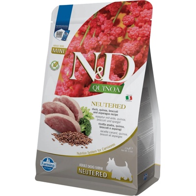 N&D Quinoa Grain Free Adult mini neutered duck, broccoli&asparagus 2,5 kg