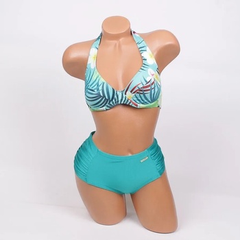 Image 1 of Тюркоазено-зелен бански с екзотични цветя и листа