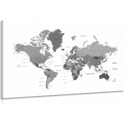 Obraz mapa sveta v čiernobielej farbe