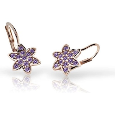 Danfil dětské náušnice kytičky C2206 z růžového zlata s kamínky Amethyst zapínání klapka