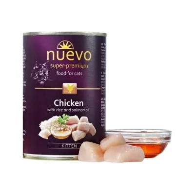nuevo Cat Chicken -Консервирана храна с пилешко месо и ориз, за подрастващи котки - 3 броя х 400 гр