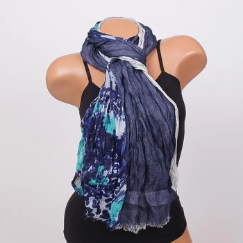 Image 1 of Дамски шал в индиго и бяло с ефектен десен