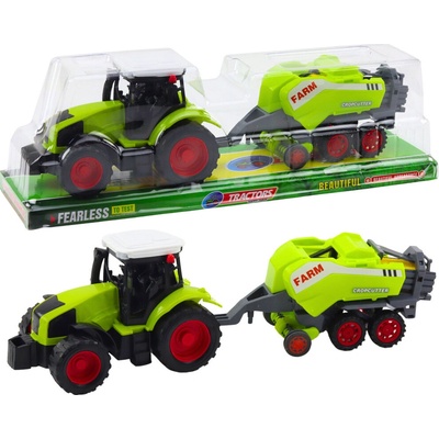 Lean Toys Traktor s poľnohospodárskym lisom zelený