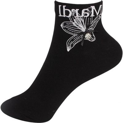 Дамски къси чорапи в черно с щампа панделка и бижу-роза