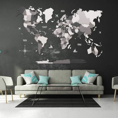 Enjoy the Wood 3D nástěnná dřevěná mapa World Map Concrete Prime L
