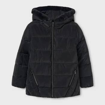 MAYORAL Шуба средна дължина за момиче с качулка в черен цвят Майорал