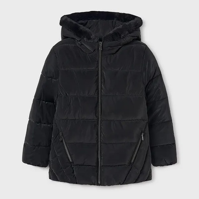 MAYORAL Шуба средна дължина за момиче с качулка в черен цвят Майорал