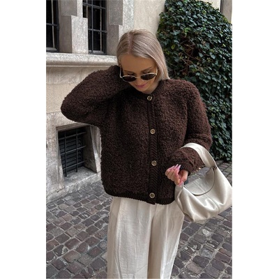 Madmext Дамска жилетка от букле mg1949 - Кафява #410058 (410058_Тъмно кафяв)