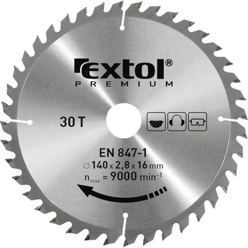 EXTOL PREMIUM pilový kotouč s SK plátky, 140x2,0x16mm, 30T, šířka SK plátků 2,8mm