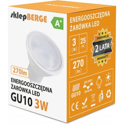 Berge LED žárovka GU10 3W 240Lm teplá bílá