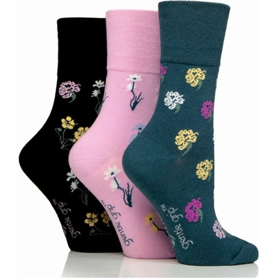 Gentle Grip dámske 3 páry bavlnené ponožky RHS MIXED FLORAL široký lem bez gumičiek