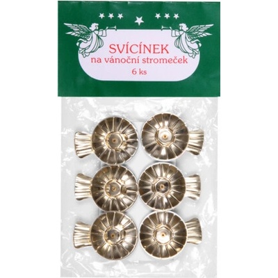 Svícínek na vánoční stromeček plechový zlatý 6 kusů