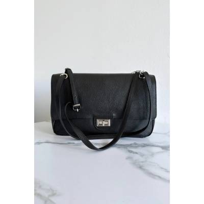 Kožená kabelka s nastavitelným popruhem Black Silver
