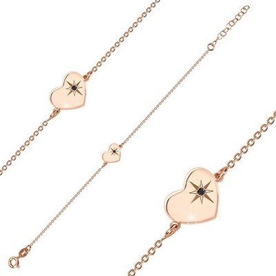Šperky eshop stříbrný růžovozlaté barvy lesklé srdce severní hvězda černý diamant R44.20