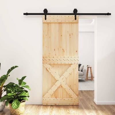 vidaXL Преплъзваща се врата Естествено и черно 85 x 210 cm (3445166)