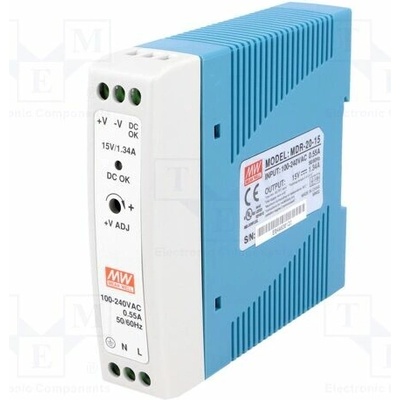 MEAN WELL MDR-20-15 Napájecí zdroj: spínaný; na lištu DIN; 20W; 15VDC; 1,34A; OUT: 1