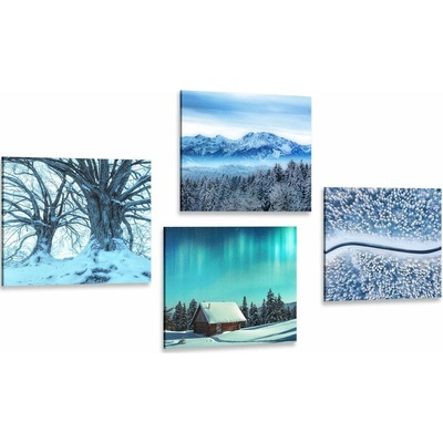Set obrazů zasněžená krajinka - 4x 40x40