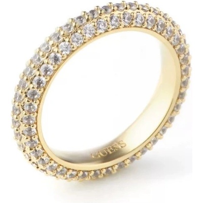 Guess Trblietavý pozlátený prsteň so zirkónmi Infinity JUBR04672JWYG