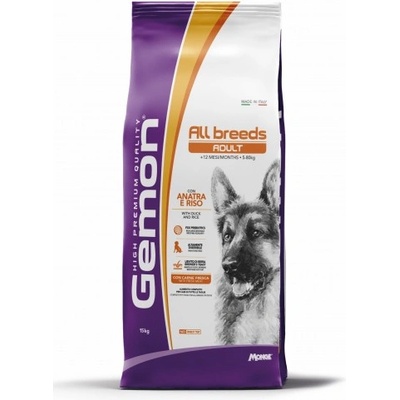 Gemon dog all breeds adult with duck and rice - Пълноценна суха храна за кучета в зряла възраст от всички породи с патешко и ориз - 15 кг, Италия - 6319