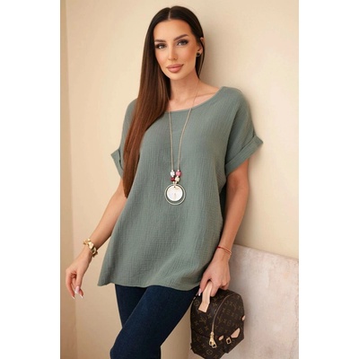 Fashionweek dámská mušelínová halenka oversize K68 Khaki