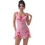 Sexy Elephant® Pink Heart Printed Mesh Ruffled Sexy Nightdress S