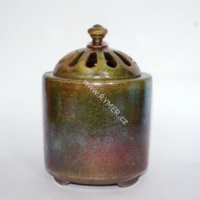 Kadidelnice keramická RAKU s pokličkou II. - zeleno-měděná