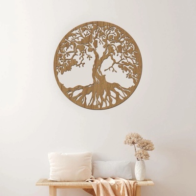 dřevo života Dřevěný strom na zeď STROM ŽIVOTA Zvolte barvu dekoru: Horský dub, Zvolte rozměr Ø (cm): 95