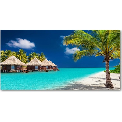 Foto obraz sklo tvrzené Maledivy bungalovy 100x50 cm