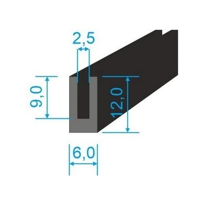 00535273 Pryžový profil tvaru "U", 12x6/2,5mm, 70°Sh, EPDM, -40°C/+100°C, černý | Zboží Auto