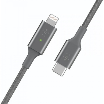 Belkin MFI сертифициран USB-C към Lightning кабел за Apple устройства с Lightning порт (120 см) - Belkin Boost Charge Smart LED USB-C to Lightning Cable(сив) (CAA006bt04GR)