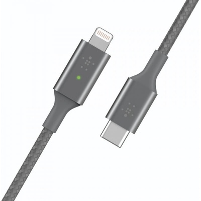 Belkin MFI сертифициран USB-C към Lightning кабел за Apple устройства с Lightning порт (120 см) - Belkin Boost Charge Smart LED USB-C to Lightning Cable(сив) (CAA006bt04GR)