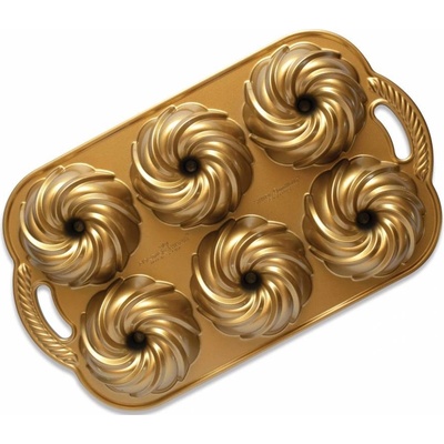 Nordic Ware forma na 6 minibábovek Swirl zlatá 710 ml