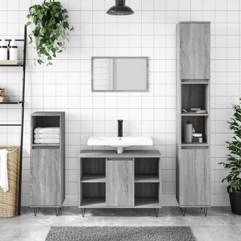 Image 1 of vidaXL Шкаф за баня, сив сонома, 80x33x60 см, инженерно дърво (831634)