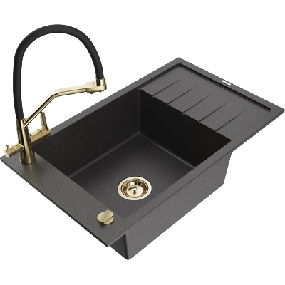 Mexen Elias гранитна мивка с 1 отделение с отцедник и кухненски смесител Duo, (6511-76-671701-57-G)